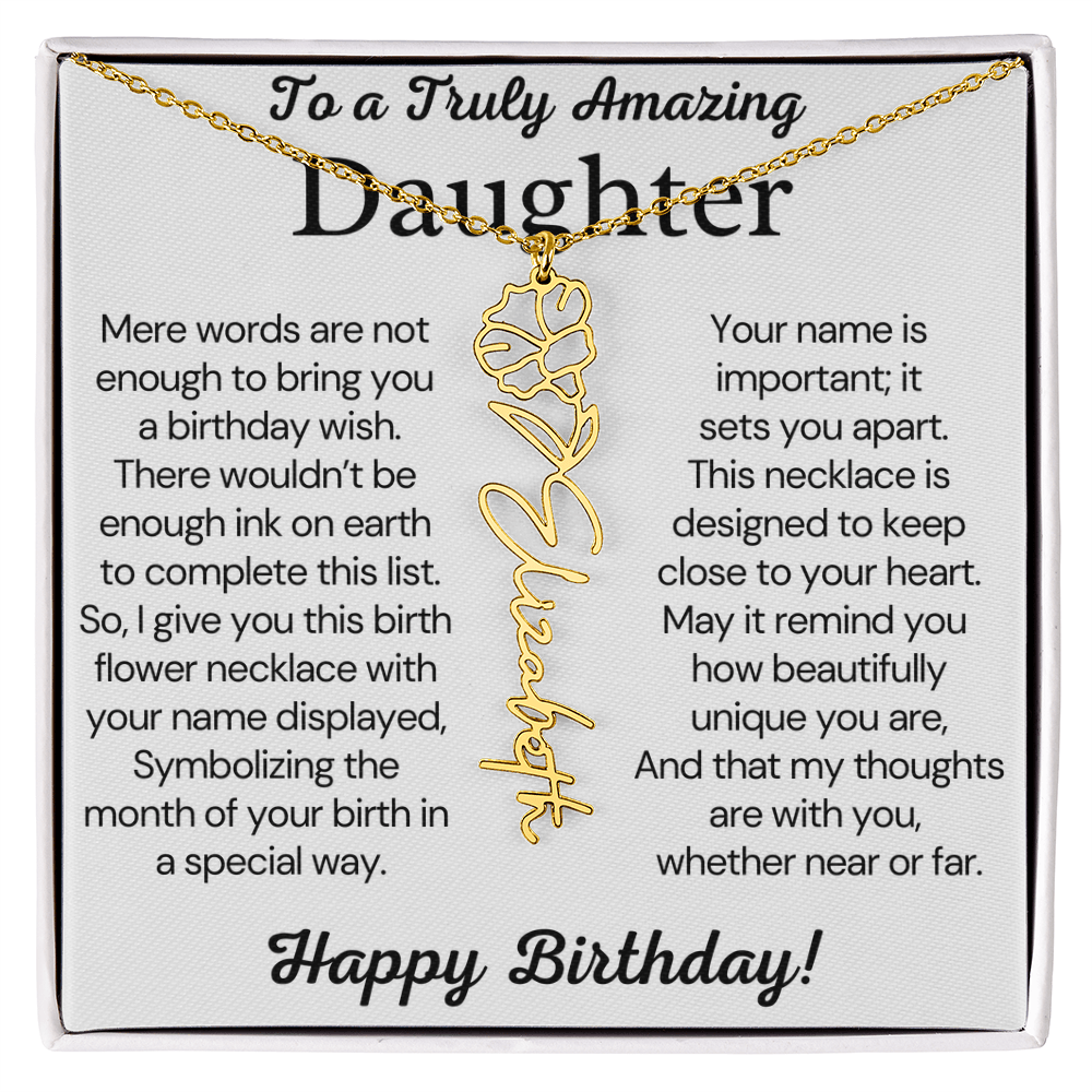 Personalized Birthday Gift for Daughter – Customized Birth Flower Name Necklace – Birthday Jewelry Gift from Mom or Dad