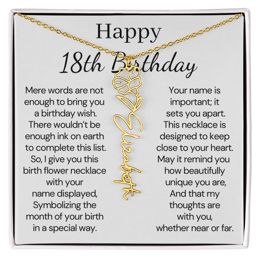 Personalized 18th Birthday Gift for Her  – Customized Birth Flower Name Necklace – 18th Birthday Jewelry Gift for Granddaughter, Daughter, or Niece