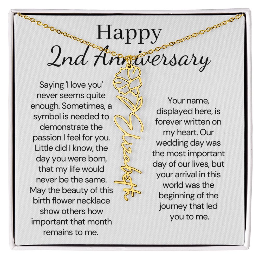 Personalized 2nd Wedding Anniversary Gift for Wife – Customized Birth Flower Name Necklace – Unique second Anniversary Gift Ideas for Wife from Husband