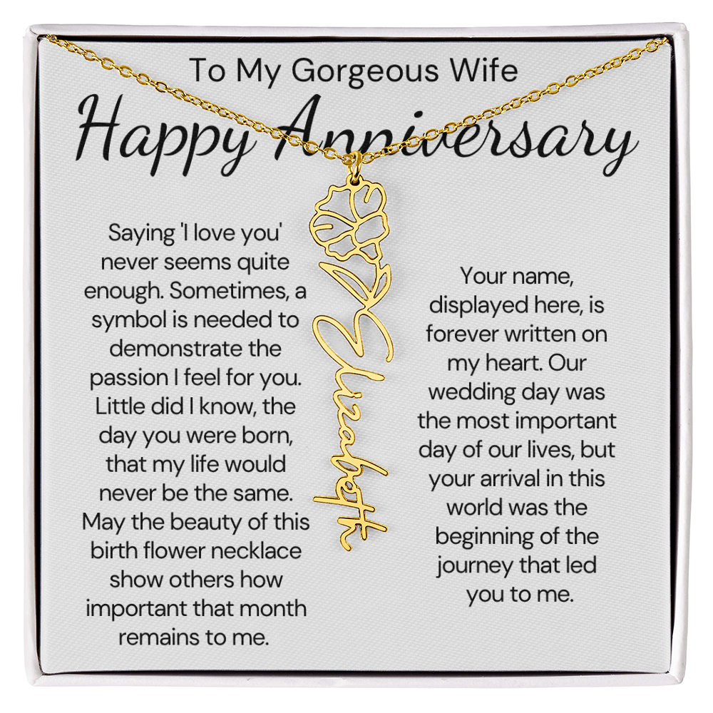 Personalized Anniversary Gift for Wife – Customized Birth Flower Name Necklace – Unique Wedding Anniversary Jewelry Gift from Husband