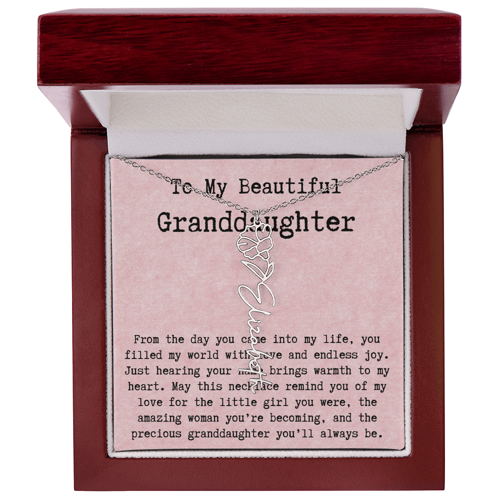 Personalized Birthday Gift for Granddaughter – Customized Birth Flower Name Necklace – Unique Jewelry Gift from Grandma for Any Birthday