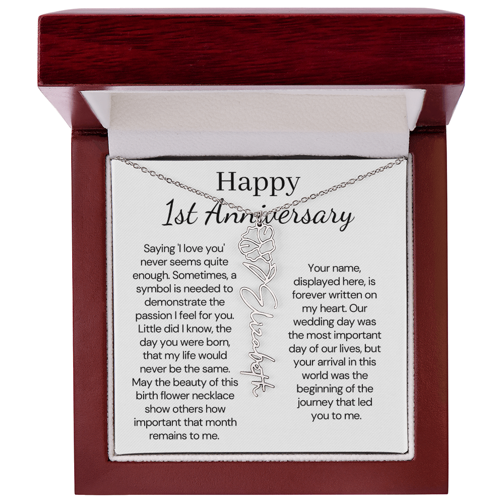 Personalized 1st Wedding Anniversary Gift for Wife – Customized Birth Flower Name Necklace – Unique Anniversary Gift Ideas for Wife from Husband