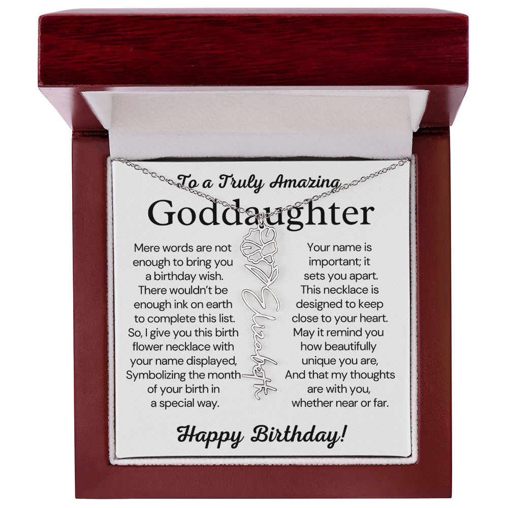 Personalized Birthday Gift for Goddaughter – Customized Birth Flower Name Necklace – Jewelry Gift from Godmother