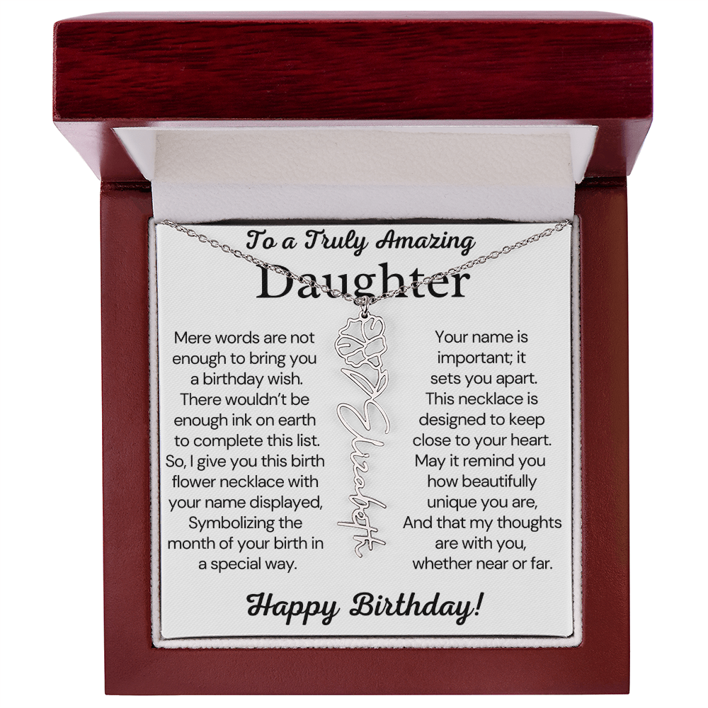 Personalized Birthday Gift for Daughter – Customized Birth Flower Name Necklace – Birthday Jewelry Gift from Mom or Dad