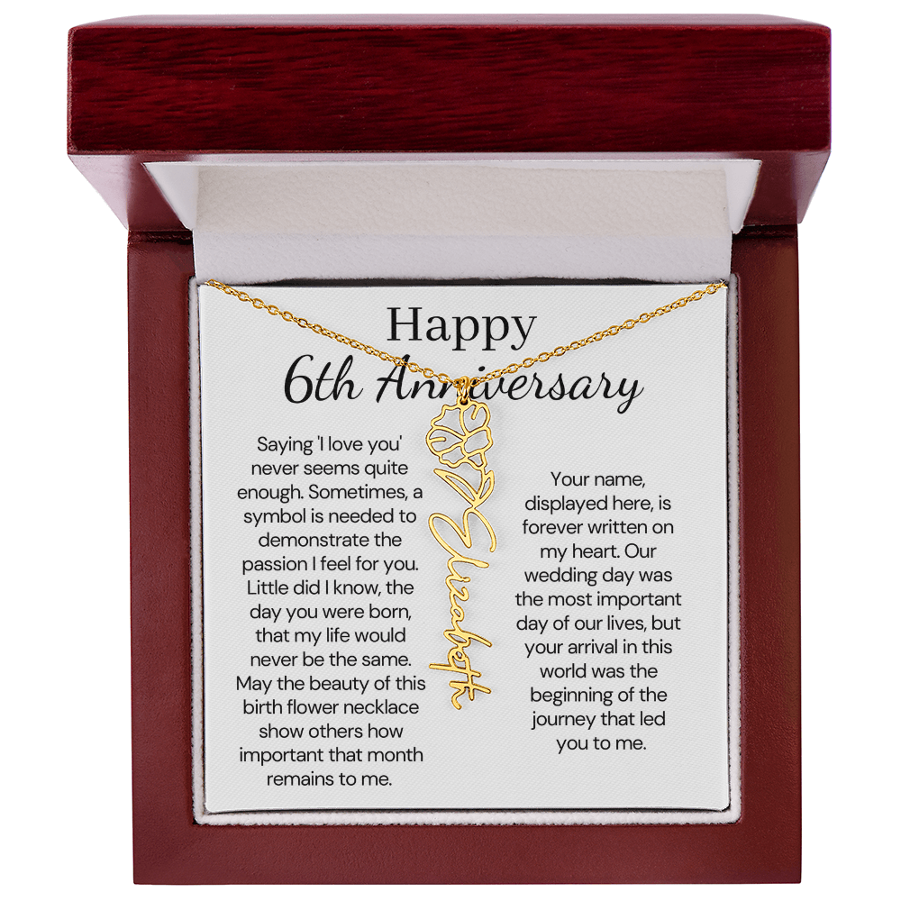 Personalized 6th Wedding Anniversary Gift for Wife – Customized Birth Flower Name Necklace – Unique Sixth Anniversary Gift Ideas for Wife from Husband