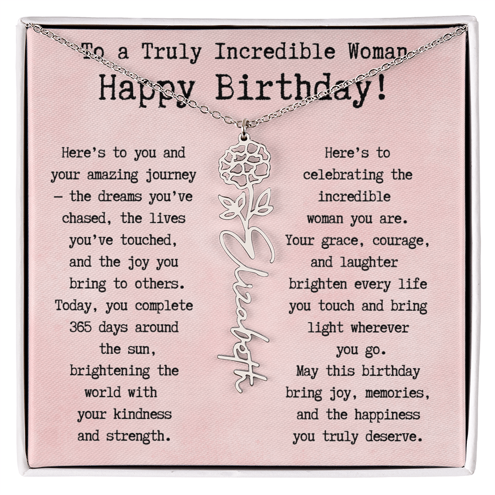Personalized Birthday Gift for Her – Customized Birth Flower Name Necklace – Unique Jewelry Gift from Friend, Family, or Loved One