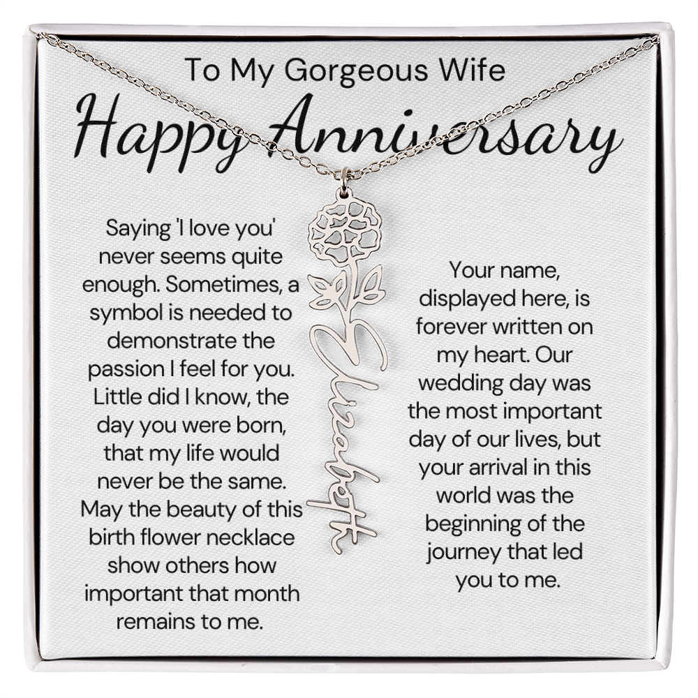 Personalized Anniversary Gift for Wife – Customized Birth Flower Name Necklace – Unique Wedding Anniversary Jewelry Gift from Husband