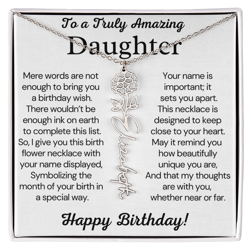 Personalized Birthday Gift for Daughter – Customized Birth Flower Name Necklace – Birthday Jewelry Gift from Mom or Dad