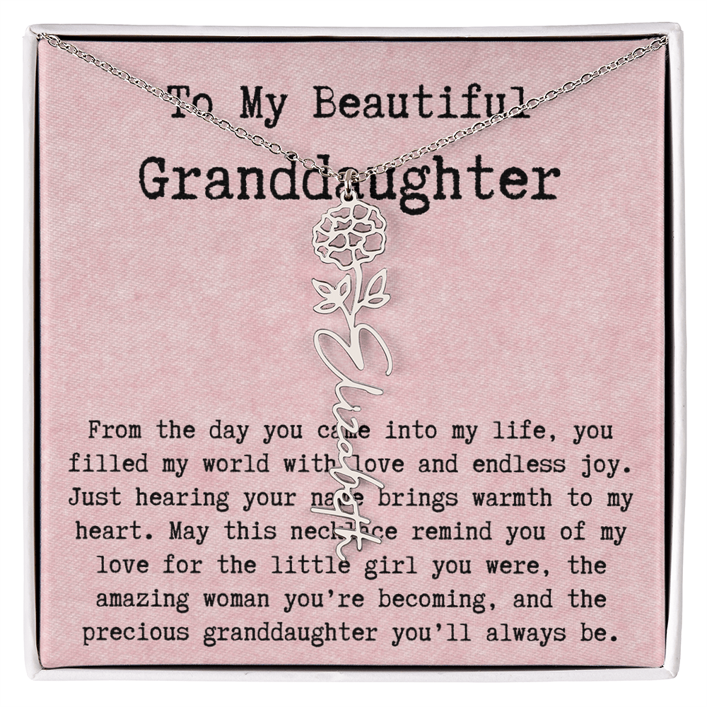 Personalized Birthday Gift for Granddaughter – Customized Birth Flower Name Necklace – Unique Jewelry Gift from Grandma for Any Birthday