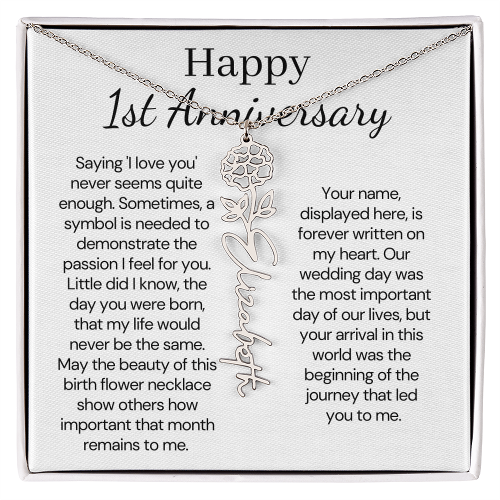 Personalized 1st Wedding Anniversary Gift for Wife – Customized Birth Flower Name Necklace – Unique Anniversary Gift Ideas for Wife from Husband