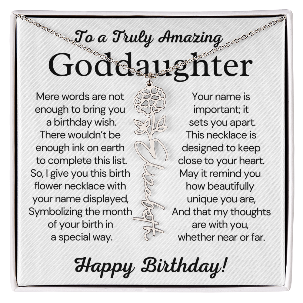 Personalized Birthday Gift for Goddaughter – Customized Birth Flower Name Necklace – Jewelry Gift from Godmother