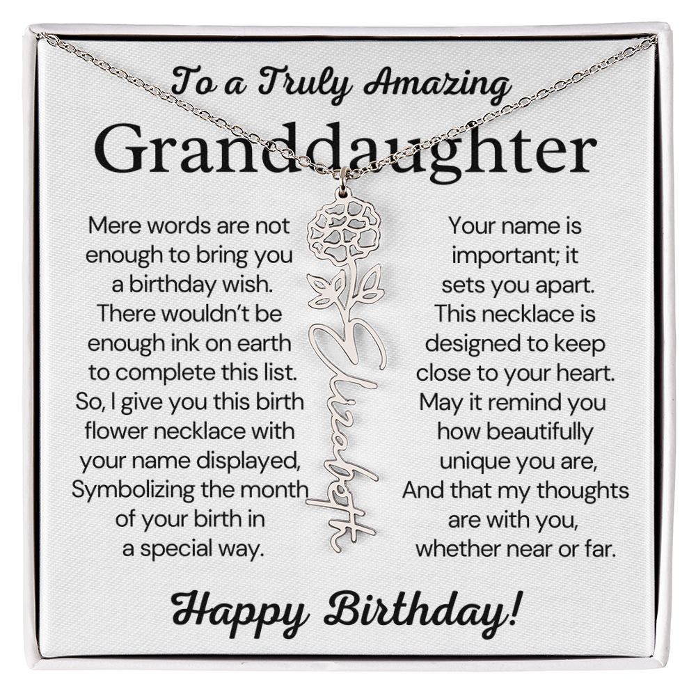 Personalized Birthday Gift for Granddaughter – Customized Birth Flower Name Necklace – Jewelry Gift from Grandma