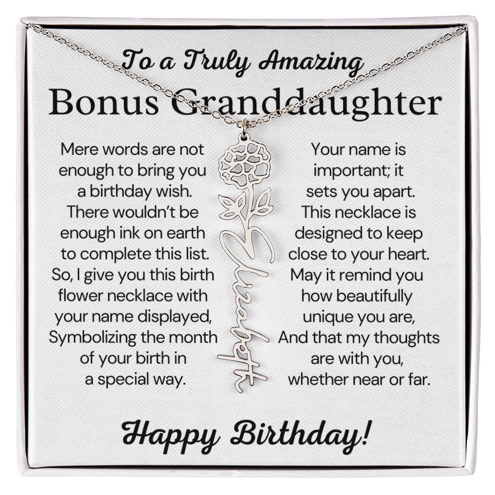 Personalized Bonus Granddaughter  Birthday Gift – Customized Birth Flower Name Necklace – Jewelry Gift from Grandma