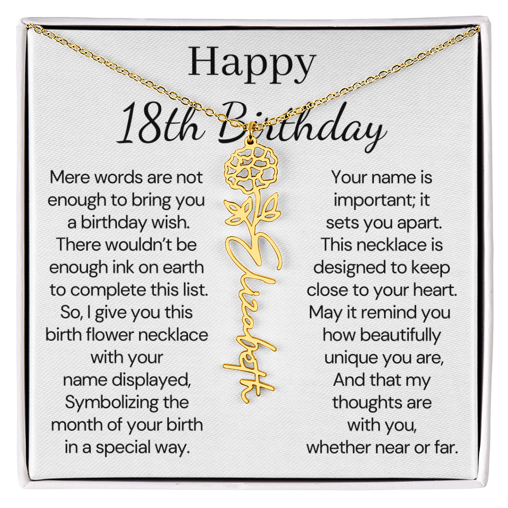 Personalized 18th Birthday Gift for Her  – Customized Birth Flower Name Necklace – 18th Birthday Jewelry Gift for Granddaughter, Daughter, or Niece