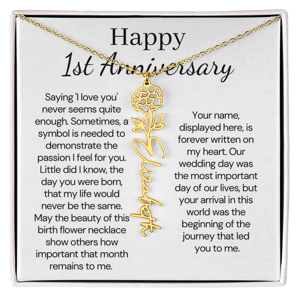 Personalized 1st Wedding Anniversary Gift for Wife – Customized Birth Flower Name Necklace – Unique Anniversary Gift Ideas for Wife from Husband