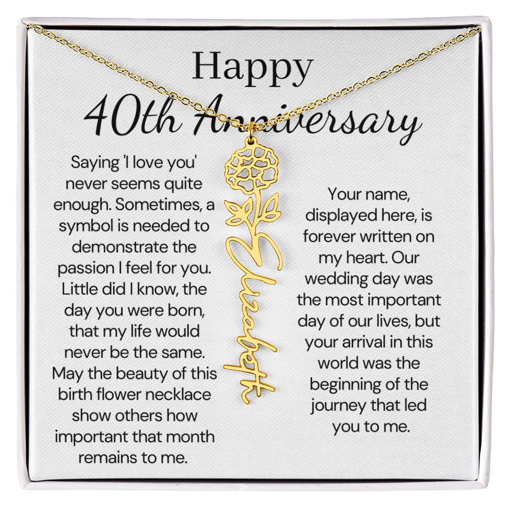 Personalized 40th Anniversary Gift for Wife – Customized Birth Flower Name Necklace – Unique Fortieth Wedding Anniversary Gift Ideas for Wife from Husband