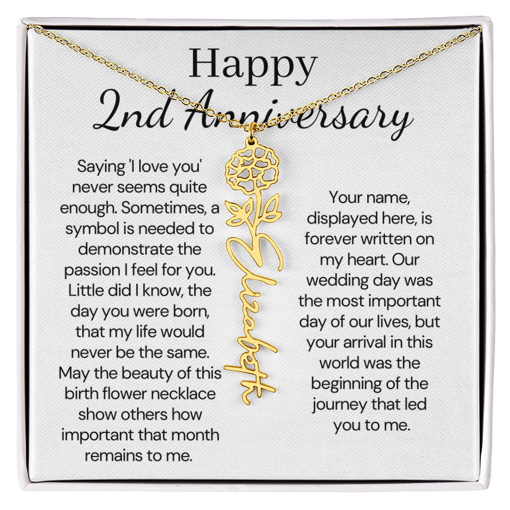 Personalized 2nd Wedding Anniversary Gift for Wife – Customized Birth Flower Name Necklace – Unique second Anniversary Gift Ideas for Wife from Husband