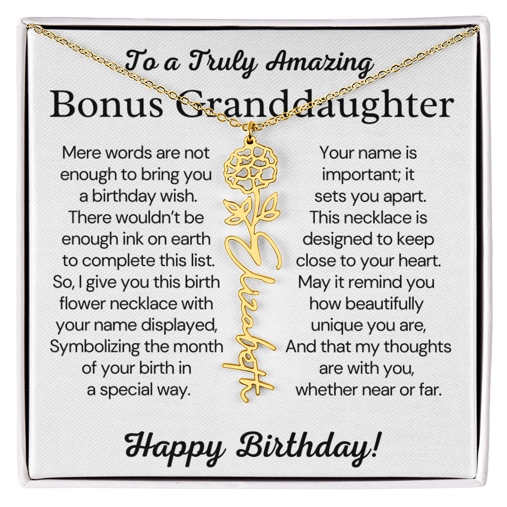 Personalized Bonus Granddaughter  Birthday Gift – Customized Birth Flower Name Necklace – Jewelry Gift from Grandma
