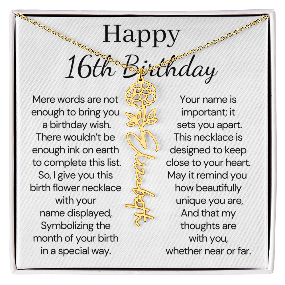 Personalized 16th Birthday Gift for Her  – Customized Birth Flower Name Necklace – Jewelry Gift for Granddaughter, Daughter, or Niece