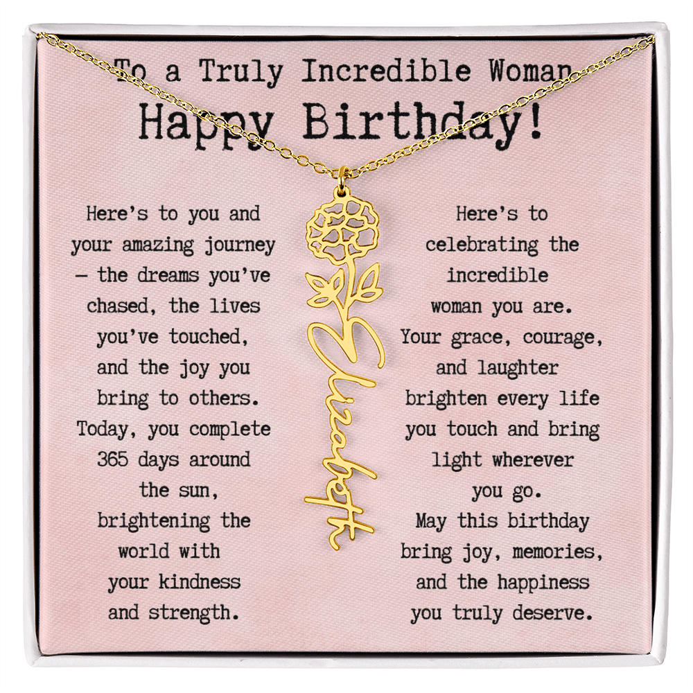 Personalized Birthday Gift for Her – Customized Birth Flower Name Necklace – Unique Jewelry Gift from Friend, Family, or Loved One