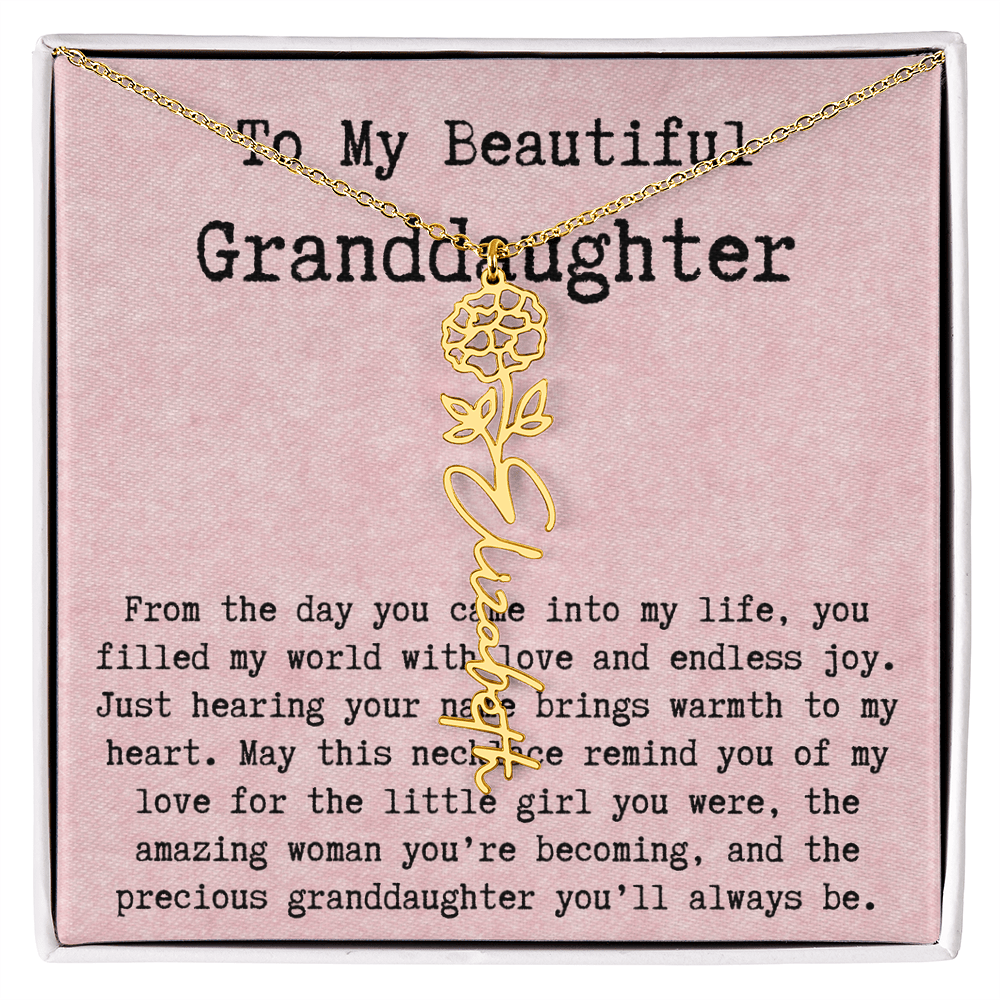 Personalized Birthday Gift for Granddaughter – Customized Birth Flower Name Necklace – Unique Jewelry Gift from Grandma for Any Birthday
