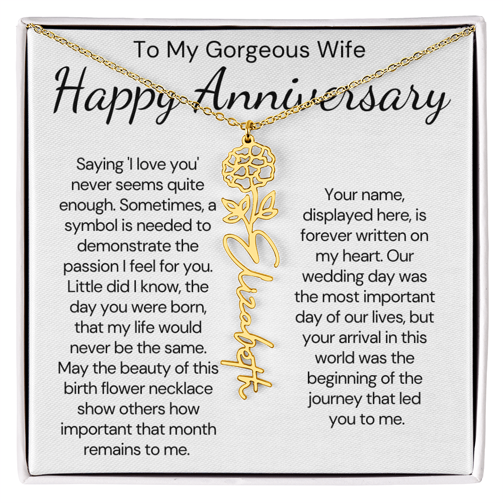Personalized Anniversary Gift for Wife – Customized Birth Flower Name Necklace – Unique Wedding Anniversary Jewelry Gift from Husband