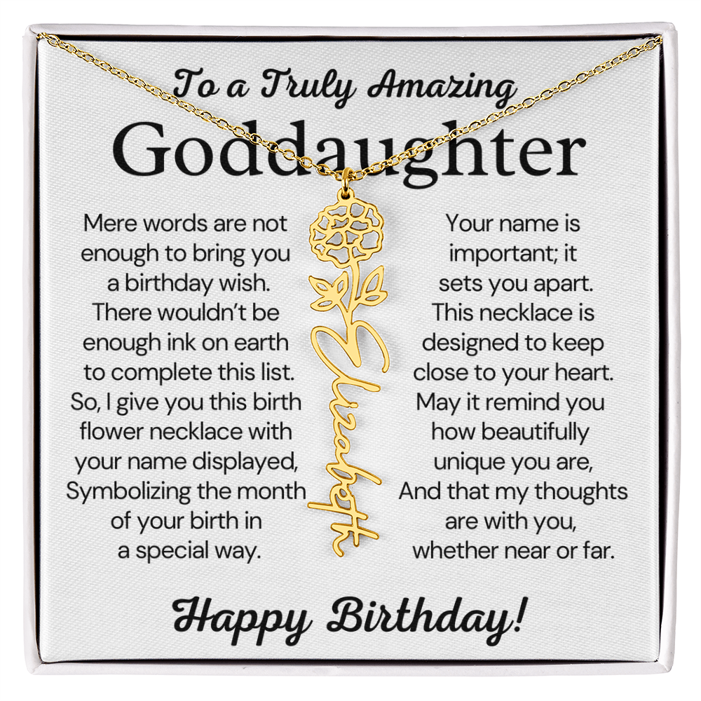 Personalized Birthday Gift for Goddaughter – Customized Birth Flower Name Necklace – Jewelry Gift from Godmother