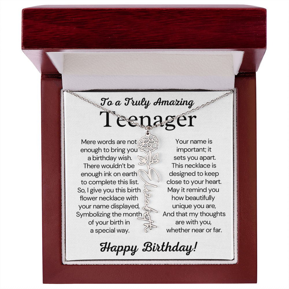 Personalized Gift for Teenager – Customized Birth Flower Name Necklace – Jewelry Gift for 13th Birthday