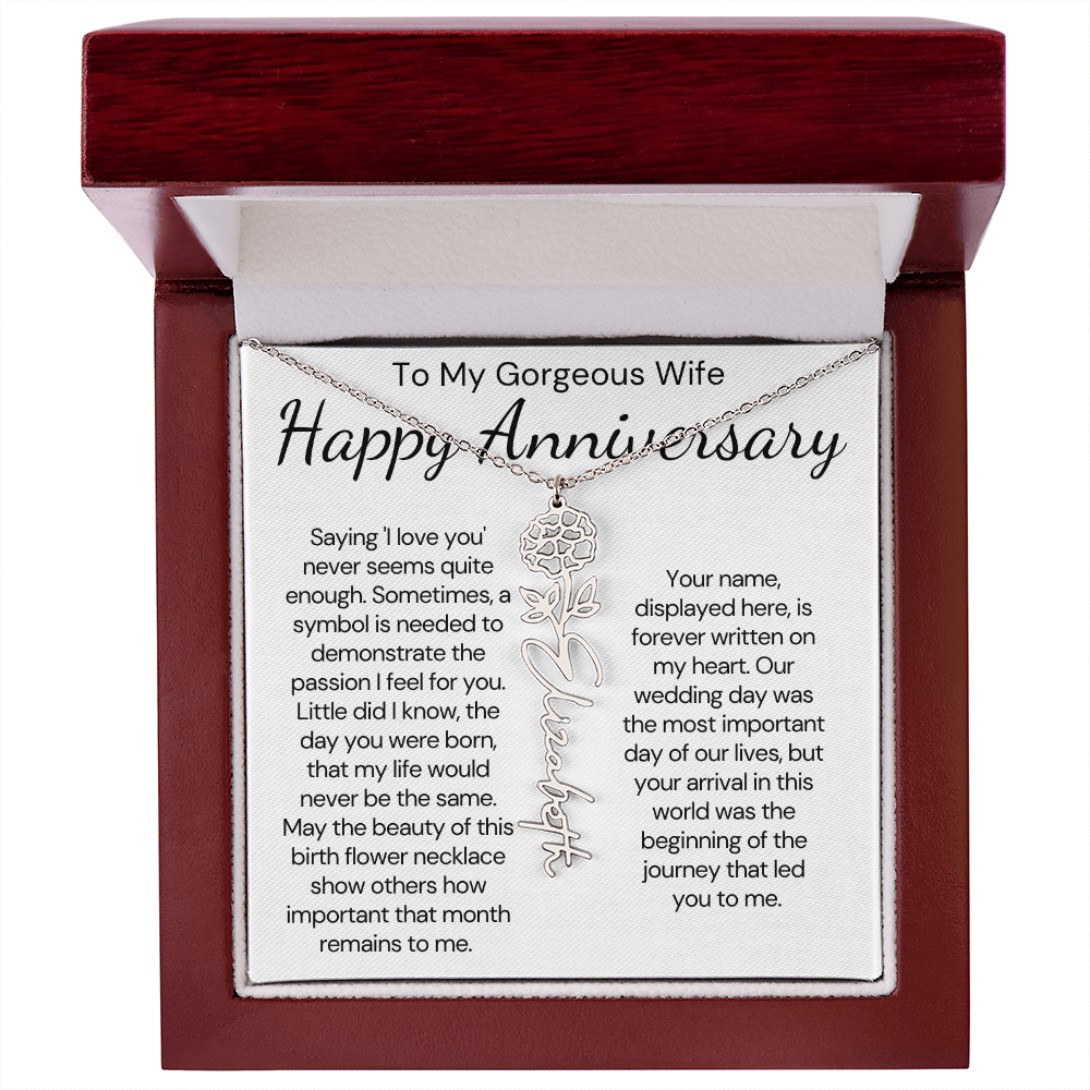 Personalized Anniversary Gift for Wife – Customized Birth Flower Name Necklace – Unique Wedding Anniversary Jewelry Gift from Husband