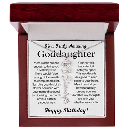 Personalized Birthday Gift for Goddaughter – Customized Birth Flower Name Necklace – Jewelry Gift from Godmother