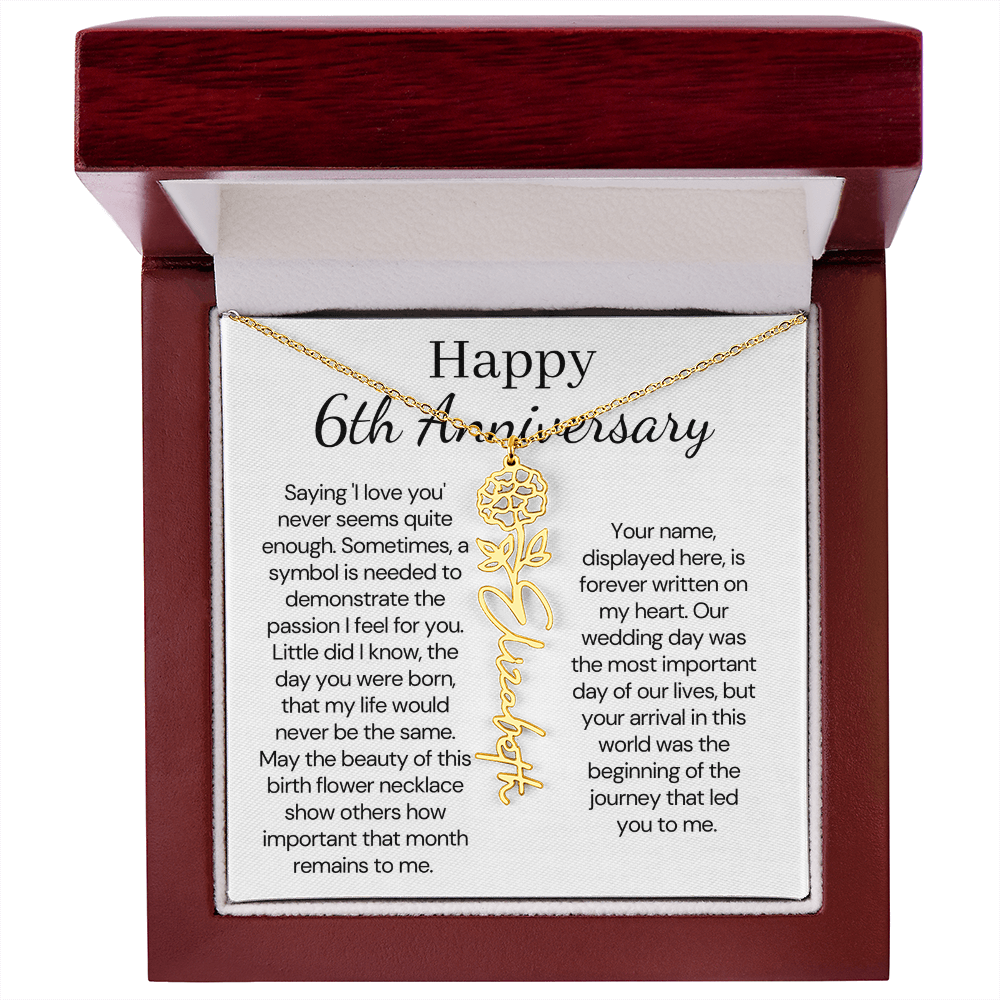 Personalized 6th Wedding Anniversary Gift for Wife – Customized Birth Flower Name Necklace – Unique Sixth Anniversary Gift Ideas for Wife from Husband