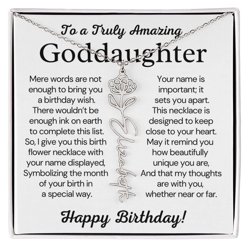 Personalized Birthday Gift for Goddaughter – Customized Birth Flower Name Necklace – Jewelry Gift from Godmother