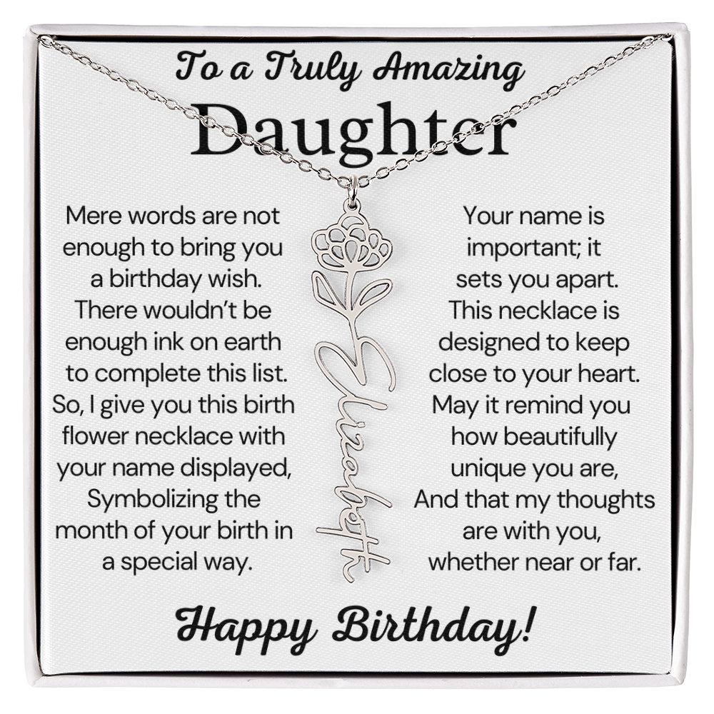 Personalized Birthday Gift for Daughter – Customized Birth Flower Name Necklace – Birthday Jewelry Gift from Mom or Dad