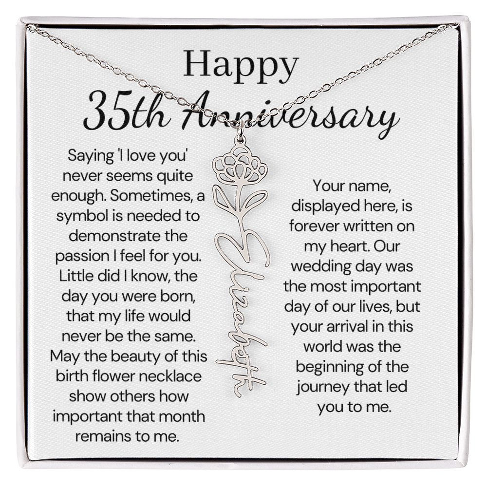 Personalized 35th Anniversary Gift for Wife – Customized Birth Flower Name Necklace – Unique Thirty-Fifth Wedding Anniversary Gift Ideas for Wife from Husband