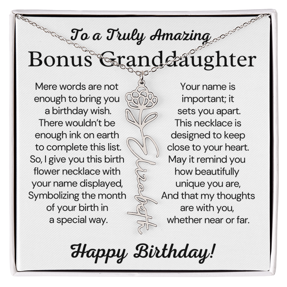 Personalized Bonus Granddaughter  Birthday Gift – Customized Birth Flower Name Necklace – Jewelry Gift from Grandma