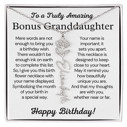 Personalized Bonus Granddaughter  Birthday Gift – Customized Birth Flower Name Necklace – Jewelry Gift from Grandma