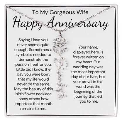 Personalized Anniversary Gift for Wife – Customized Birth Flower Name Necklace – Unique Wedding Anniversary Jewelry Gift from Husband