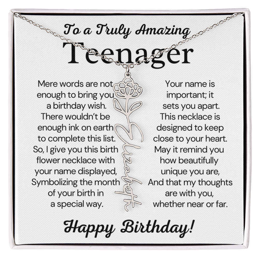 Personalized Gift for Teenager – Customized Birth Flower Name Necklace – Jewelry Gift for 13th Birthday