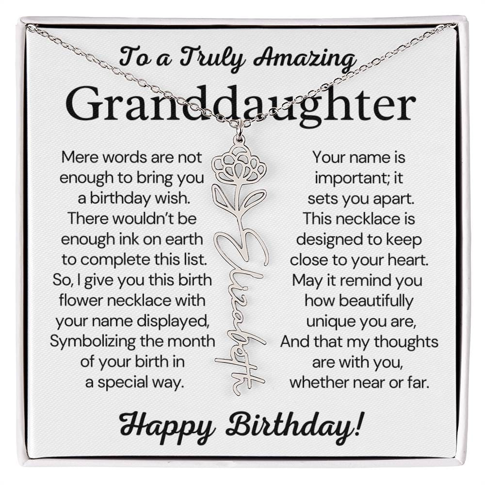 Personalized Birthday Gift for Granddaughter – Customized Birth Flower Name Necklace – Jewelry Gift from Grandma