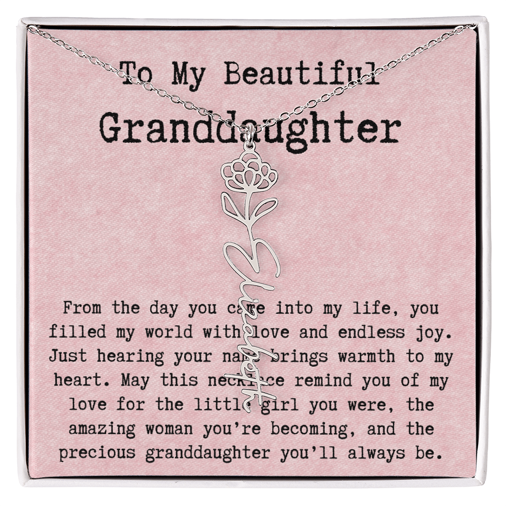Personalized Birthday Gift for Granddaughter – Customized Birth Flower Name Necklace – Unique Jewelry Gift from Grandma for Any Birthday