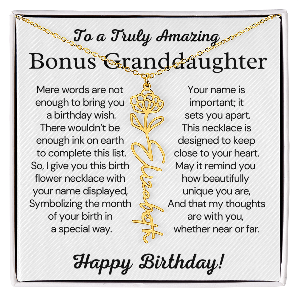 Personalized Bonus Granddaughter  Birthday Gift – Customized Birth Flower Name Necklace – Jewelry Gift from Grandma