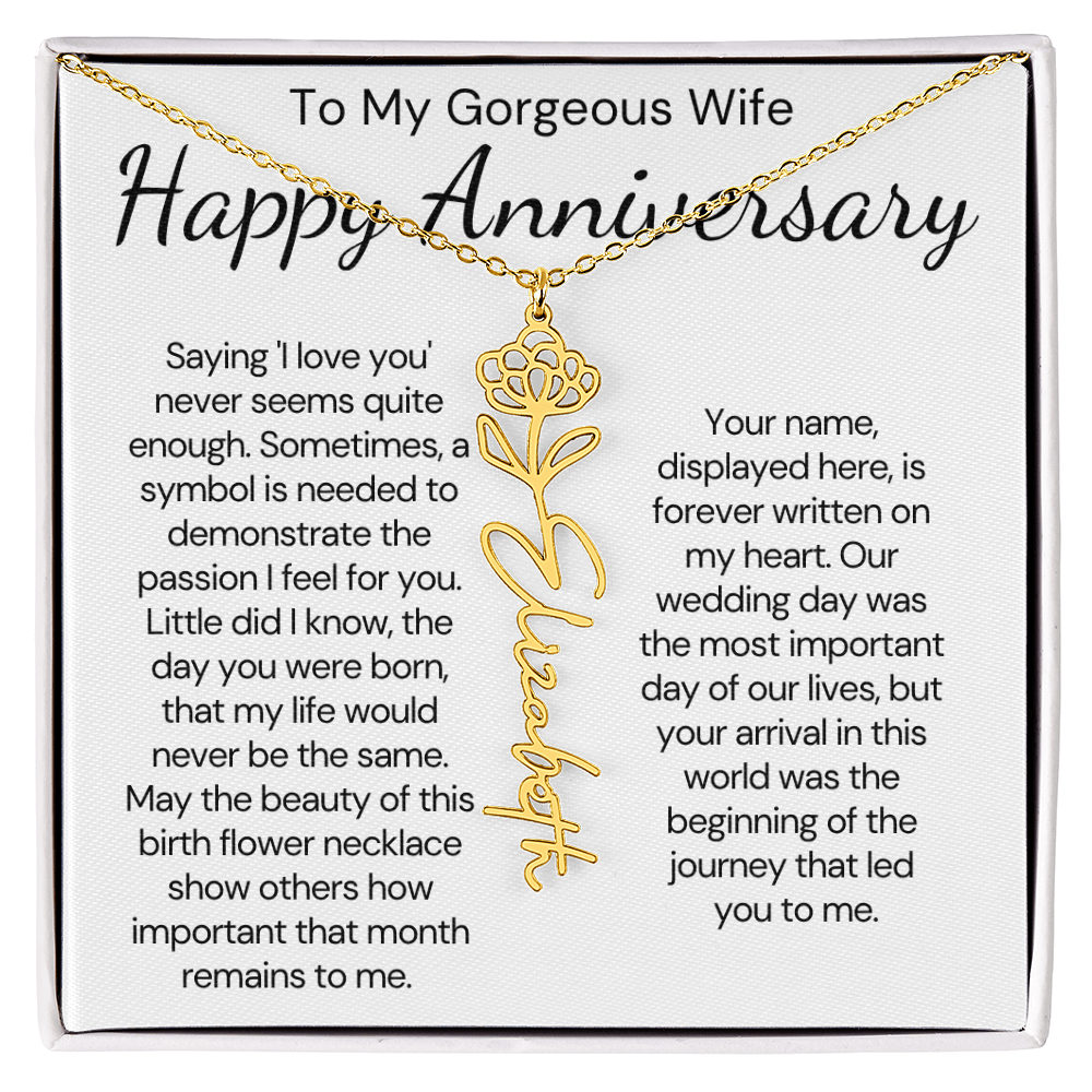Personalized Anniversary Gift for Wife – Customized Birth Flower Name Necklace – Unique Wedding Anniversary Jewelry Gift from Husband