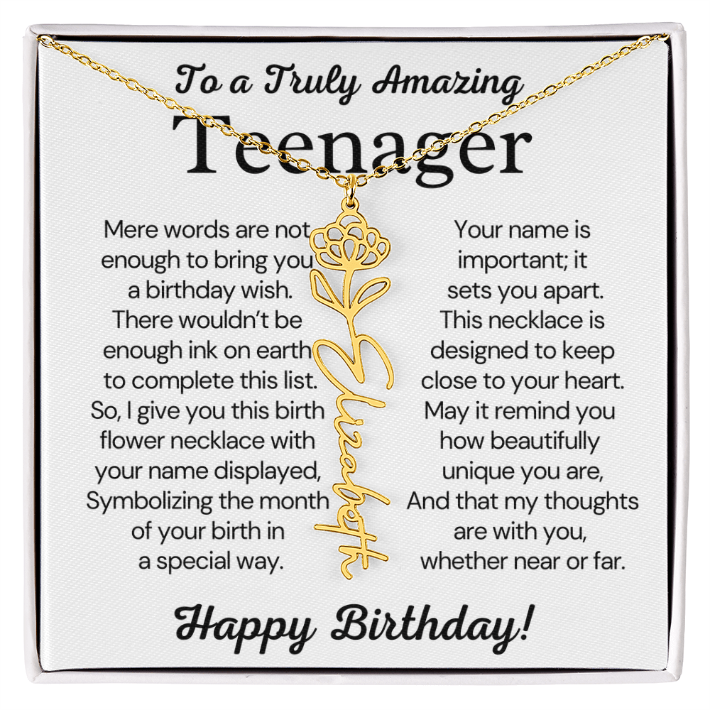 Personalized Gift for Teenager – Customized Birth Flower Name Necklace – Jewelry Gift for 13th Birthday