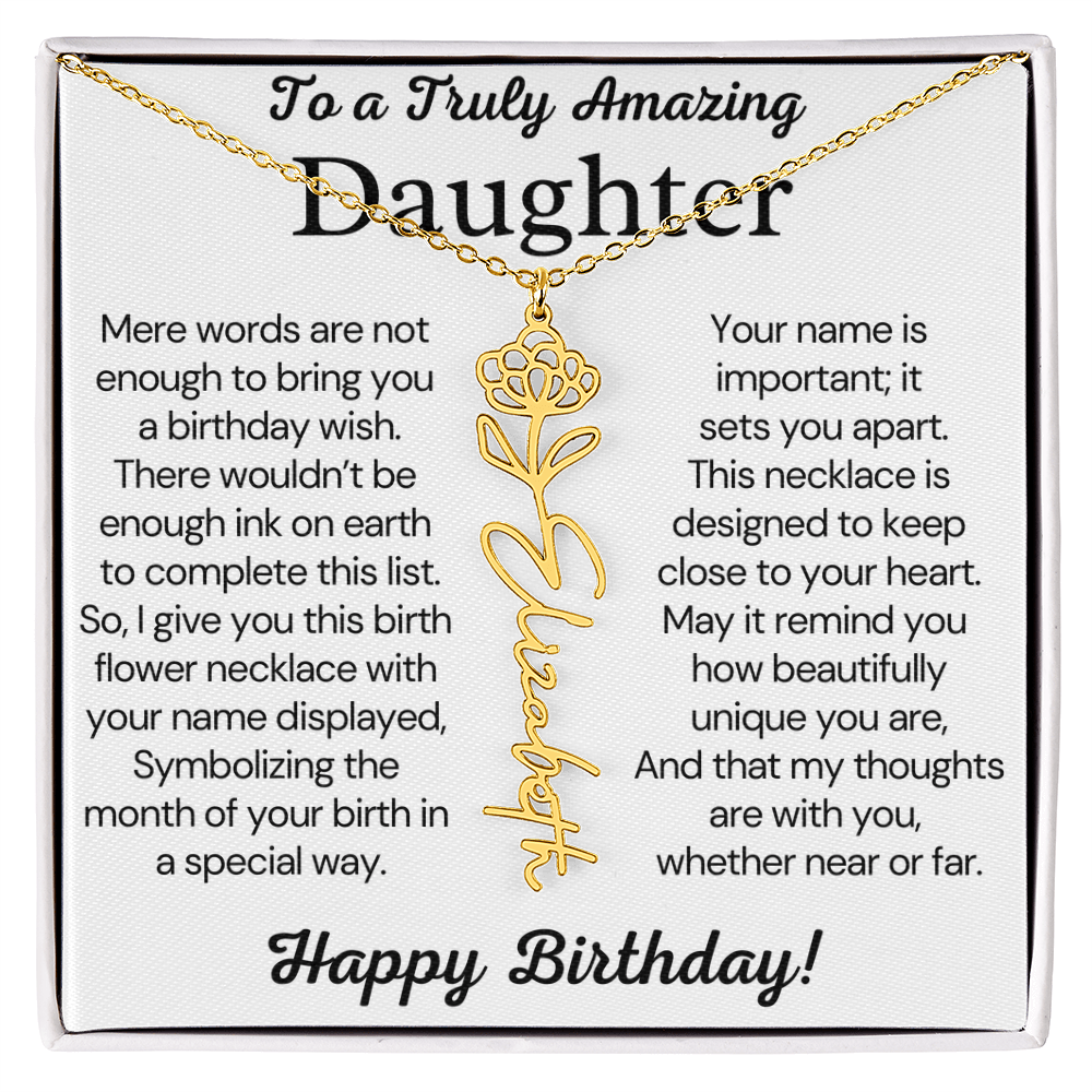 Personalized Birthday Gift for Daughter – Customized Birth Flower Name Necklace – Birthday Jewelry Gift from Mom or Dad