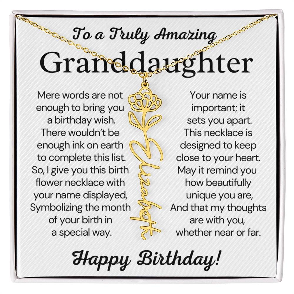 Personalized Birthday Gift for Granddaughter – Customized Birth Flower Name Necklace – Jewelry Gift from Grandma