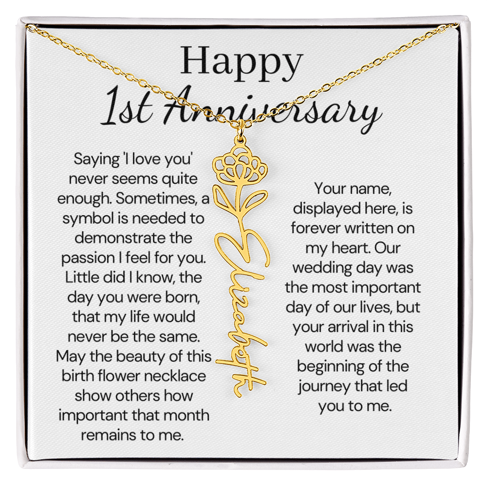 Personalized 1st Wedding Anniversary Gift for Wife – Customized Birth Flower Name Necklace – Unique Anniversary Gift Ideas for Wife from Husband
