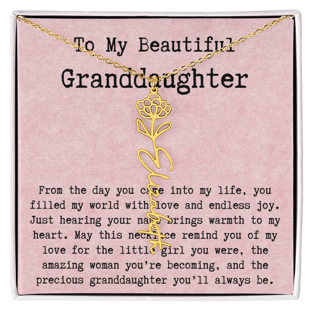 Personalized Birthday Gift for Granddaughter – Customized Birth Flower Name Necklace – Unique Jewelry Gift from Grandma for Any Birthday
