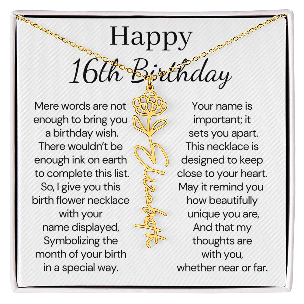Personalized 16th Birthday Gift for Her  – Customized Birth Flower Name Necklace – Jewelry Gift for Granddaughter, Daughter, or Niece