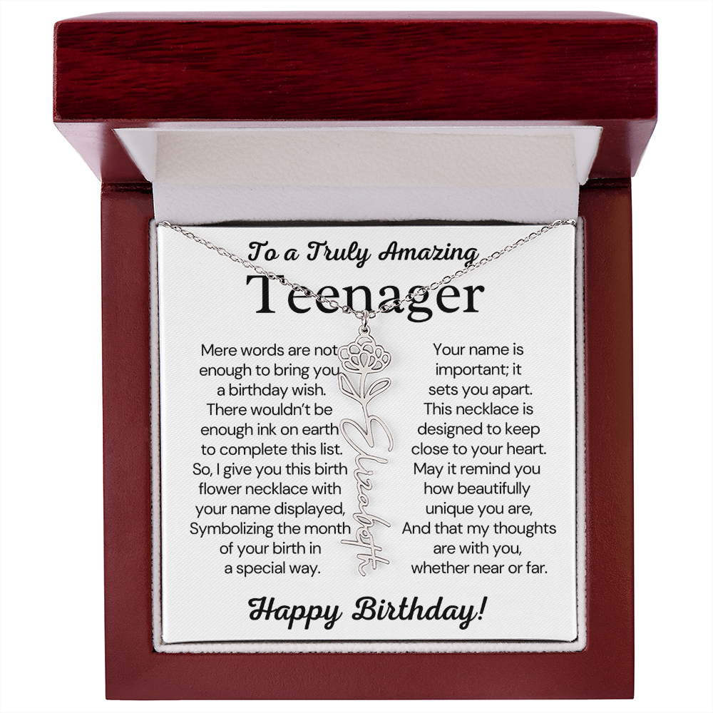 Personalized Gift for Teenager – Customized Birth Flower Name Necklace – Jewelry Gift for 13th Birthday