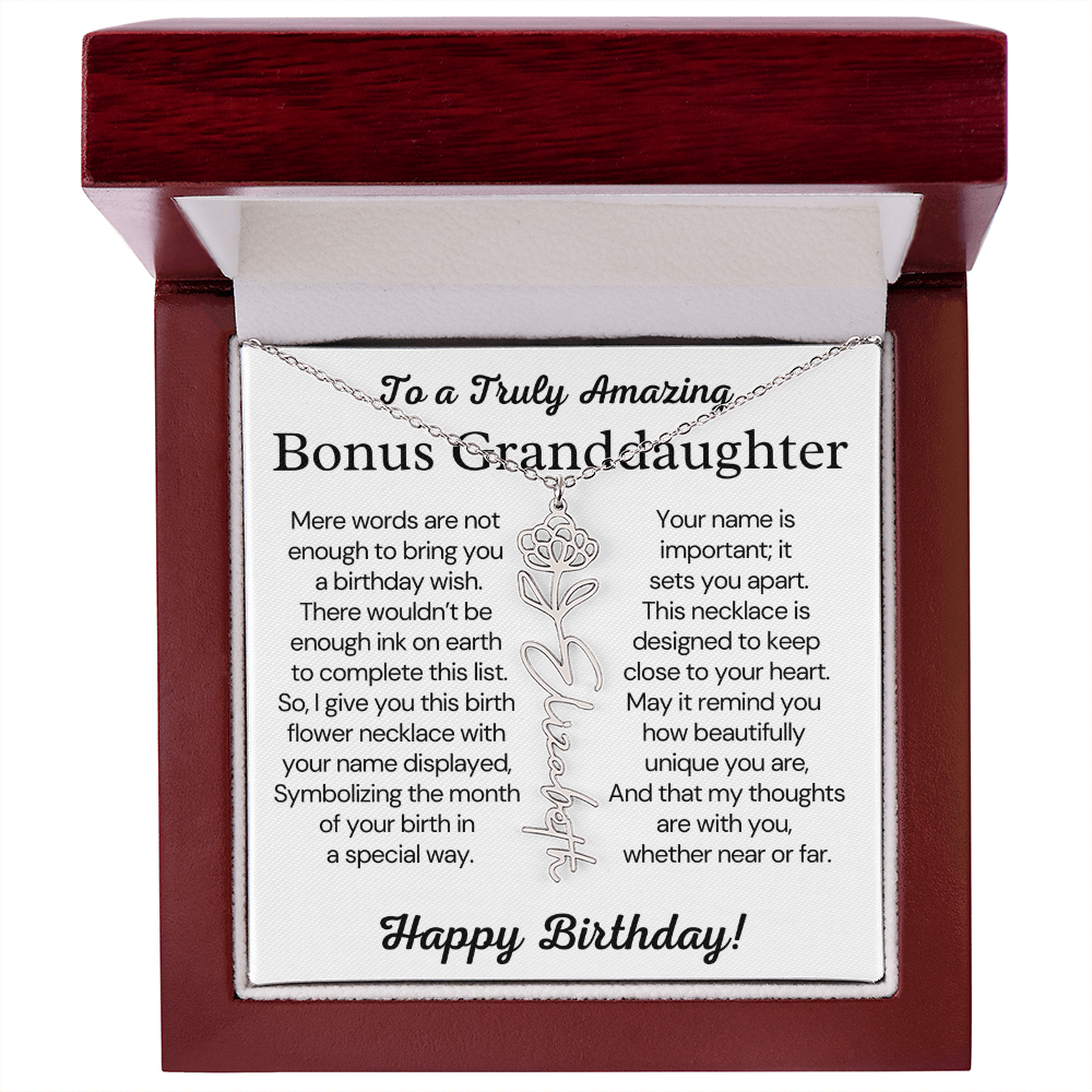 Personalized Bonus Granddaughter  Birthday Gift – Customized Birth Flower Name Necklace – Jewelry Gift from Grandma